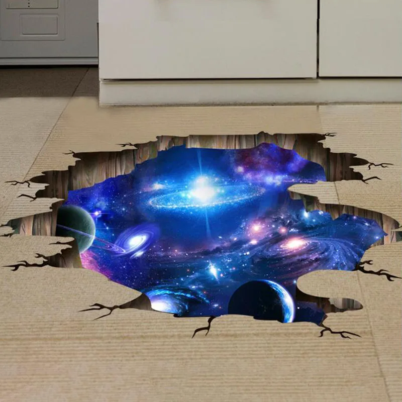 Creative 3D Universe Galaxy Wall Stickers For Ceiling Roof Self-adhesive Mural Decoration Personality Waterproof Floor Sticker