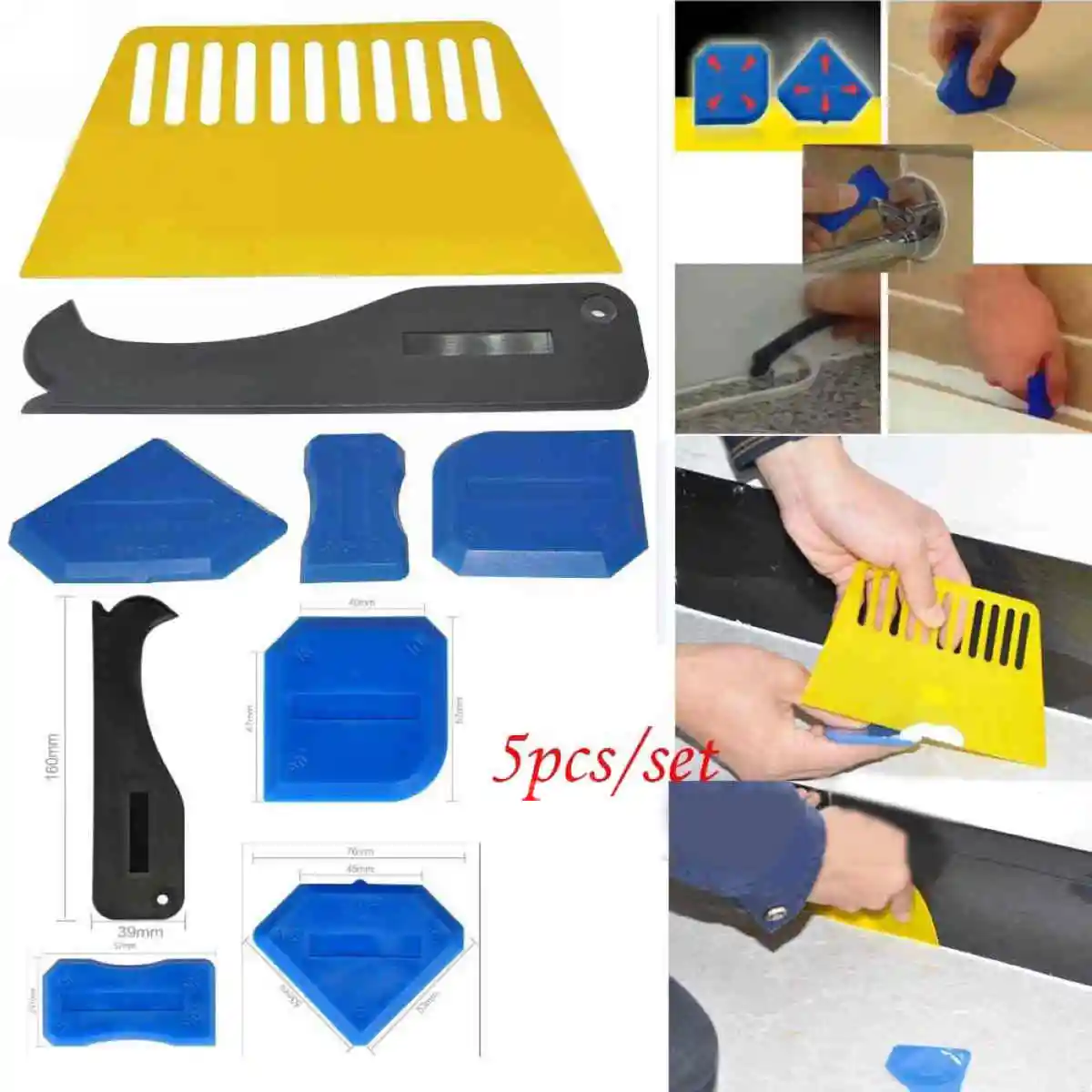 5pcs x Plastic Sealant Spreader Spatula Scraper Cement Caulk Removal Tools Set New