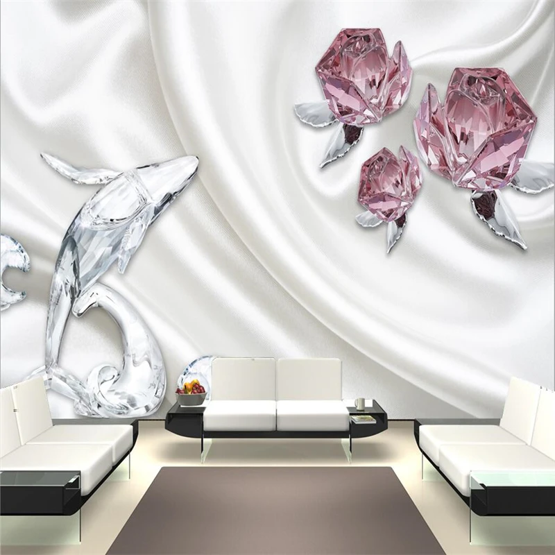 beibehang papel de parede,Custom Photo Wallpaper Large Mural Wallpaper 3D Stereo Rose Crystal Dolphin TV Background,wall paper