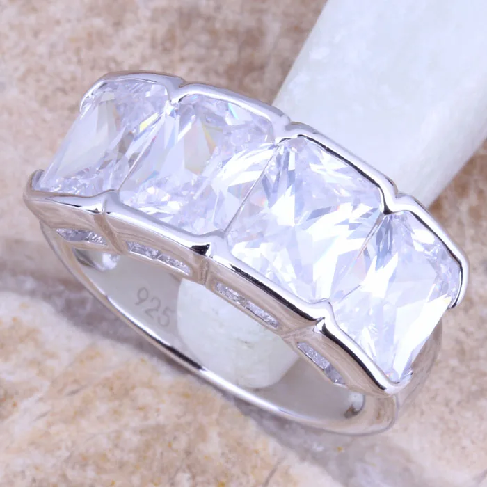 Alluring White CZ Silver Plated  Women's Ring Size 6 / 7 / 8 / 9 R1300