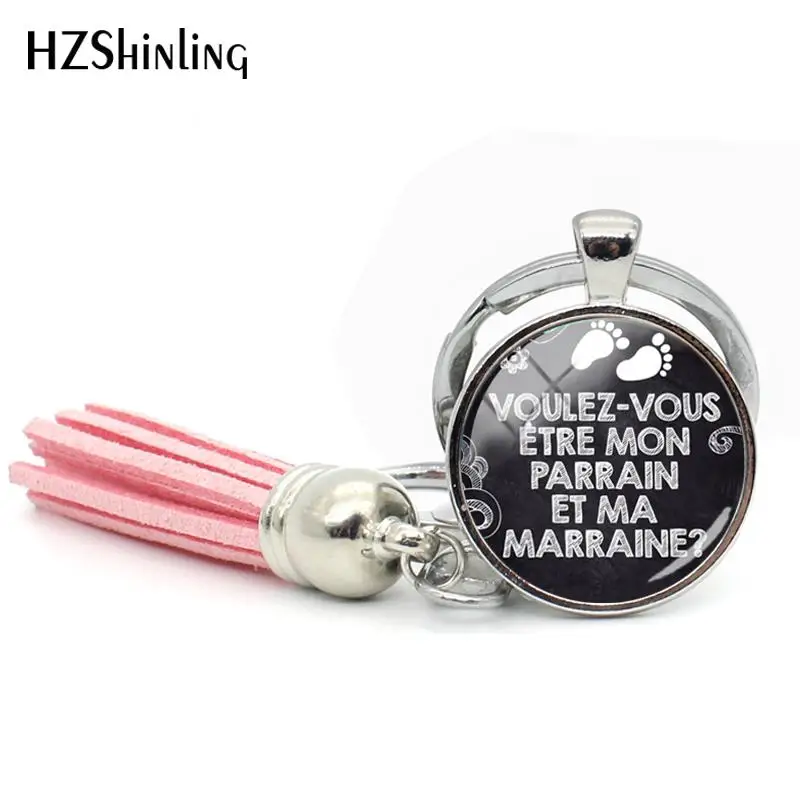 2018 New Veut Tu Etre Ma Marraine Tassel Keychain Do You Want To Be My Godmother Keychains Glass Jewelry For Woman