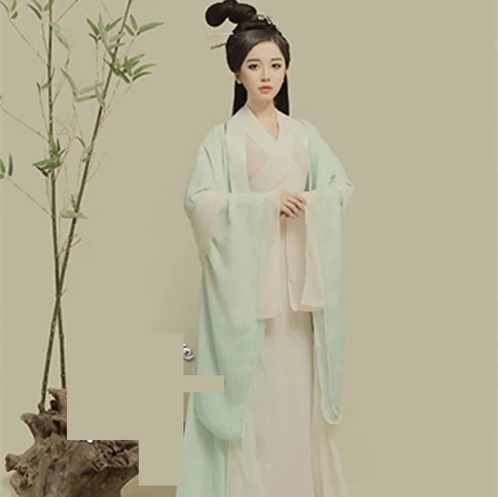 Si Zhu Miss the Bamboo Light Green Simple Elegant Fairy Costume Folk Dance Costume Thematic Photography Hanfu