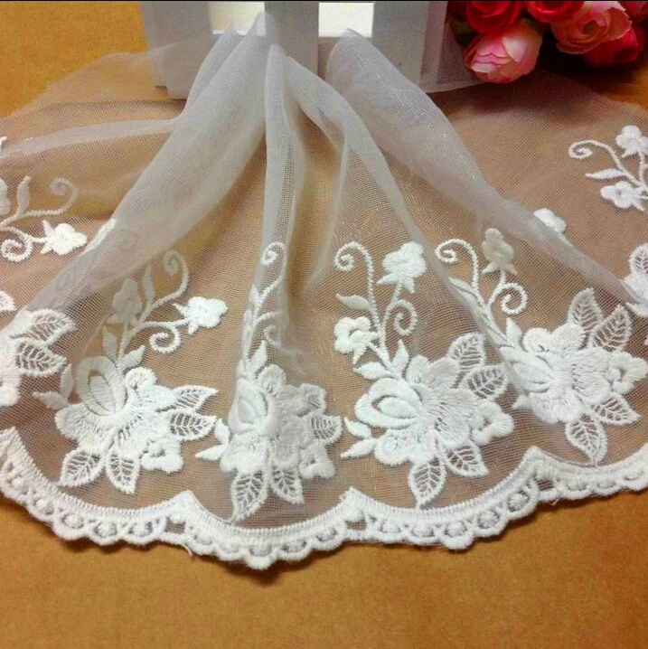 

5 yards/lot width 16cm 6.3" white vintage organza embroidery lace trim ribbon DIY Garment Accessories 1022596L4K27