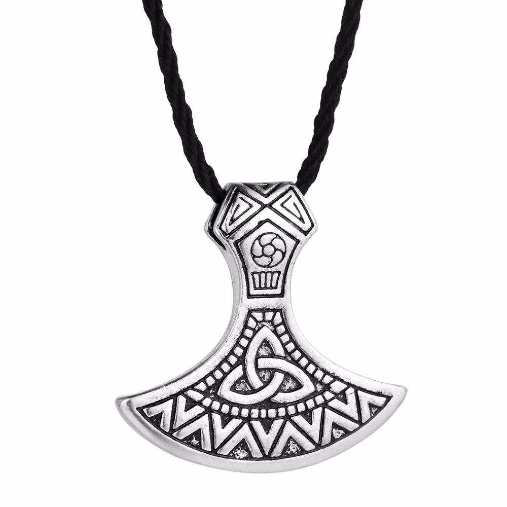 Kinitial Thor Hammer Axe Jewelry Valknut Odin \'s Symbol of Norse Necklaces Slavic Viking Warriors Men Axe Pendant Necklace