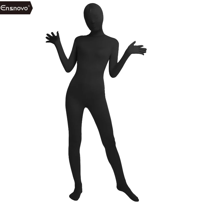 Ensnovo สีดำ Zentai Spandex ไนลอน One Piece Full BODY ชุด Zentai เครื่องแต่งกายแขนยาว Unitard COSPLAY ปาร์ตี้ฮาโลวีน