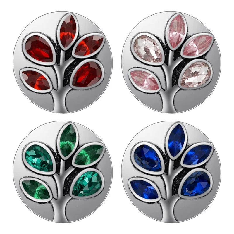 KZ3435 New Beauty Rhinestone Round Tree Crystal 18mm snap buttons Colorful fit 18mm snap necklace jewelry wholesale Gift