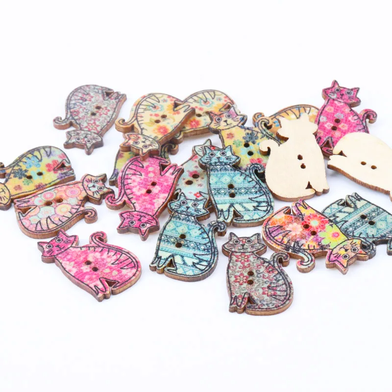 Mix Cat Pattern Wooden Buttons Handmade Accessories Decoration Sewing Scrapbooking Crafts DIY 30x19mm 20pcs MT0441-FD