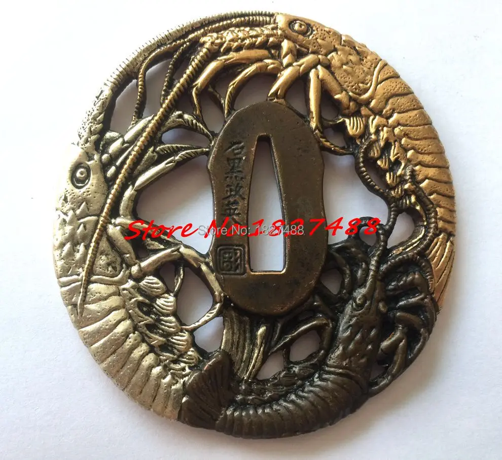 Handmade A Set High Quallty SAMURAI SWORD FITTINGS TWO SHRIMP DESIGN TSUBA FUCHI KASHIRA KATANA FOR DIY ACCESSORY