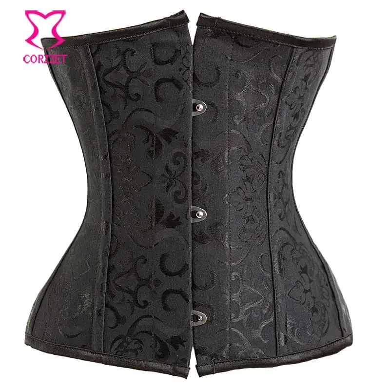 

Corzzet Black Steel Boned Underbust Corsets And Bustiers Waist Cincher Slimming Body Shaper Control Steampunk Gothic Corset