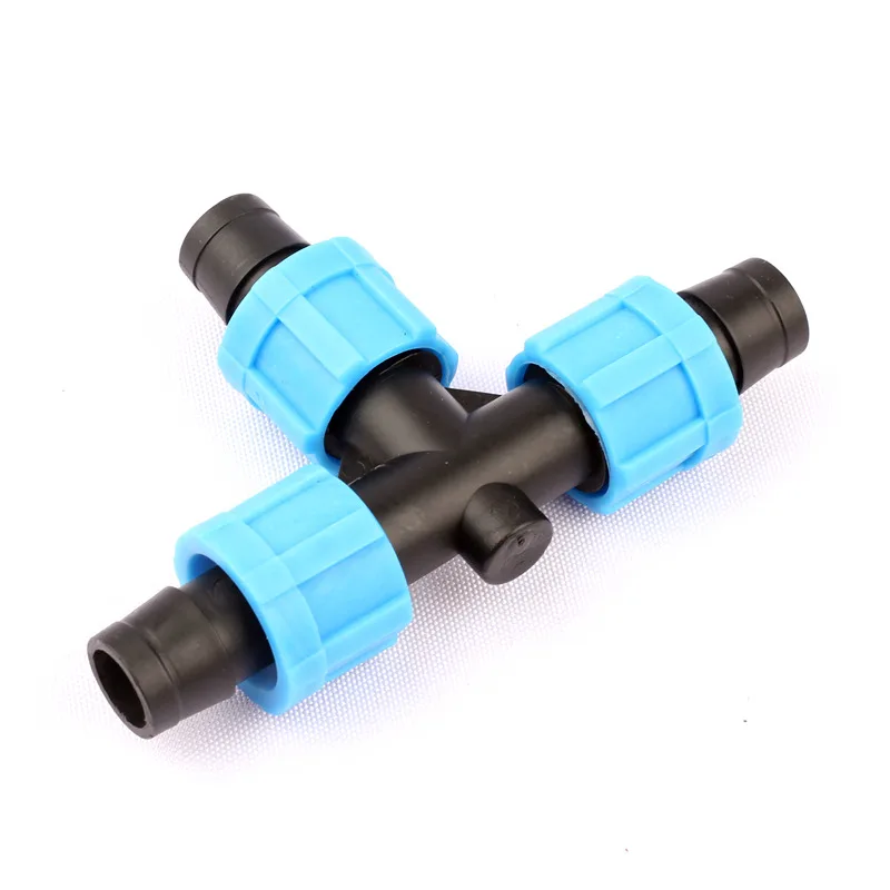 5pcs 16 PE Pipe Tee Connector Drip Irrigation System Lock Nut Equal Tee Greenhouse 16mm Irrigation Drip Tape Connectors