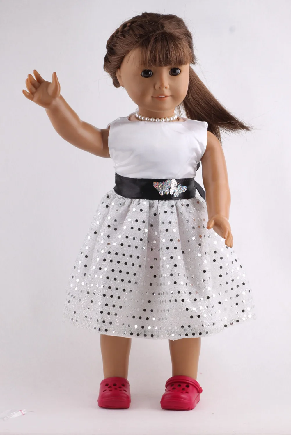 

Wholesale New White Dot Doll Dress Handmade Doll Clothes Skirt 18" 18 inch Doll Accessories DIY Christmas Gift