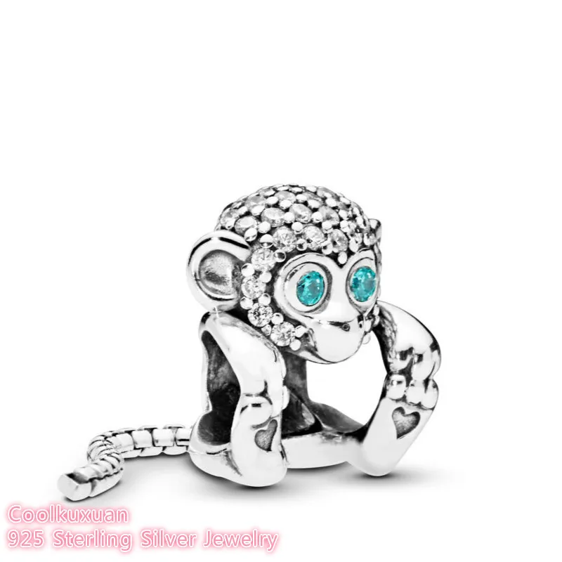 Summer 100% 925 Sterling Silver Sparkling Monkey Charm animal beads Fits Original Pandora bracelets Jewelry Making