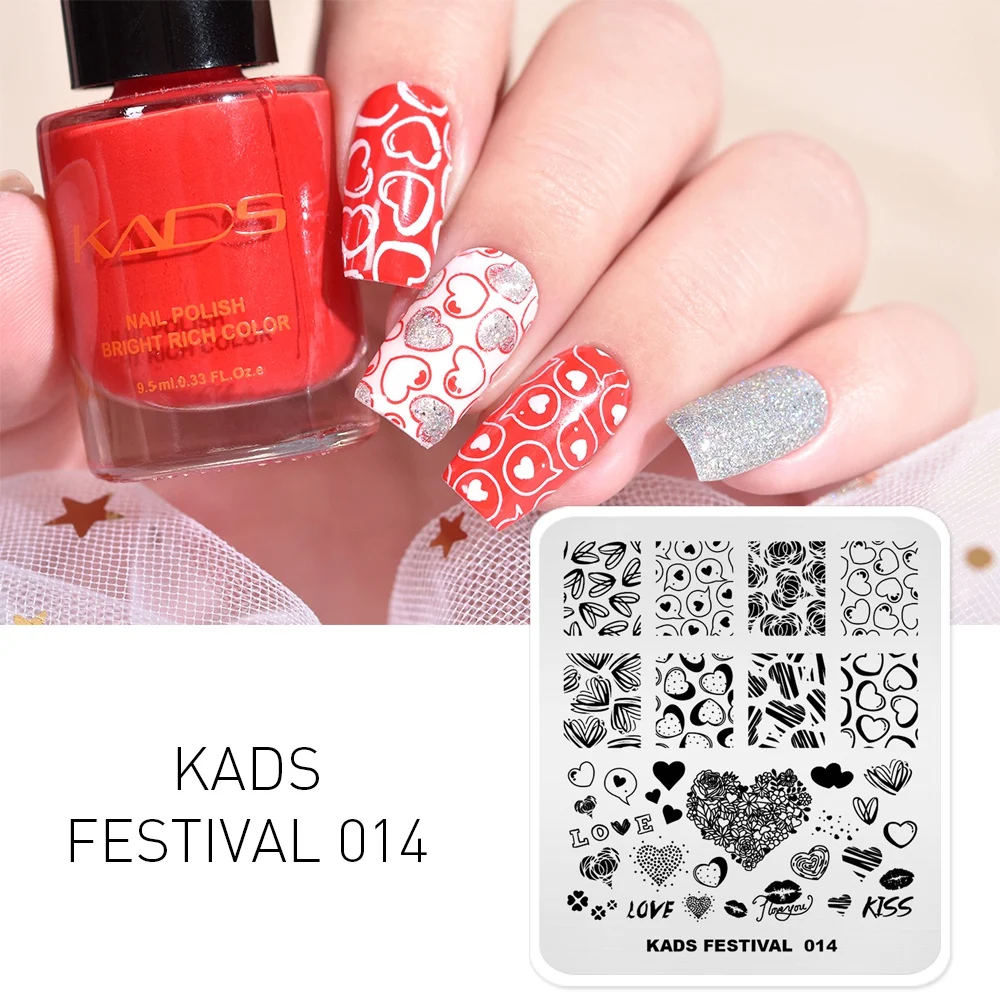 KADS stemple do paznokci Nail artystyczny design Beauty wzór w kształcie serca płytka do stemplowania lakier do samodzielnego malowania paznokci tłoczenie szablon do manicure do paznokci