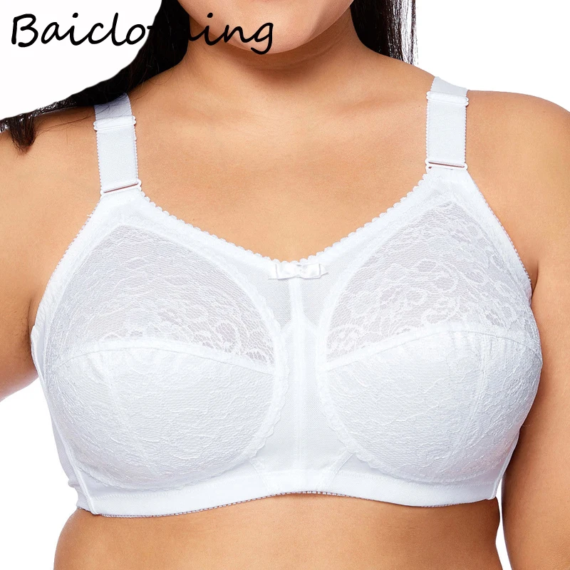 Womens Bras Non-Padded Underwear Lingerie Full Coverage Lace Firm Comfort Support Bra 34 36 38 40 42 44 C D DD E