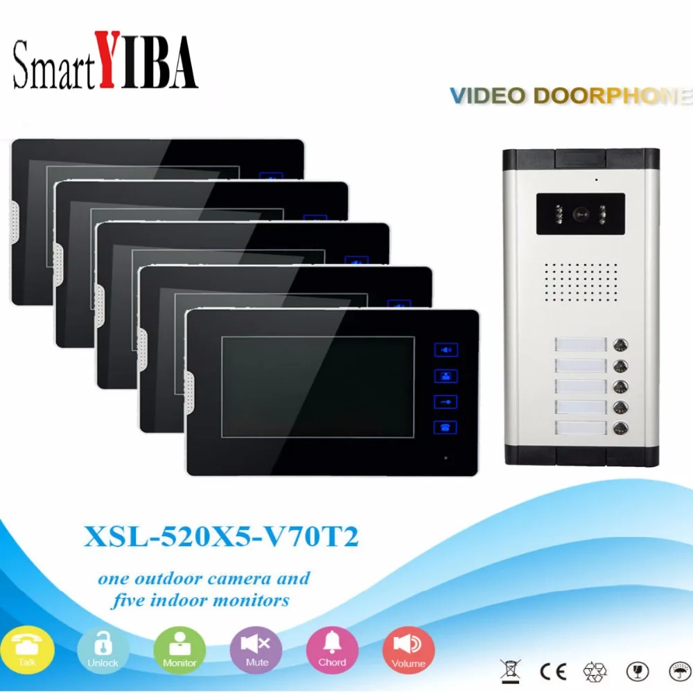 SmartYIBA 5 Units Apartment Intercom System Video Door Phone Door Intercom Aluminum Alloy Camera 7