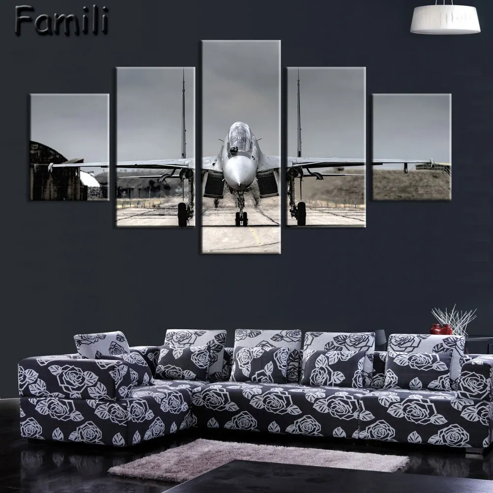 5Pieces/set Poster Airport Fighter Painting Canvas Wall Art Picture Home Decoration Living Room Canvas Print Modern Painting