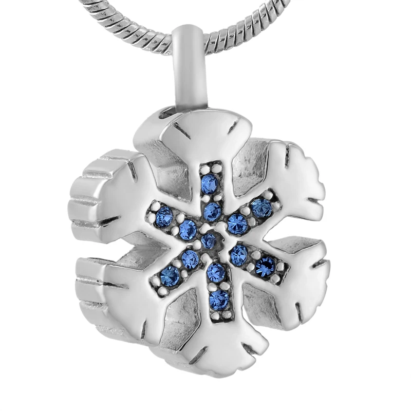 

IJD9530 Hold Multi-colored Crystal Snowflake Stainless Steel Memorial Urn Necklace to hold cremated ashes With Free Fill Kits