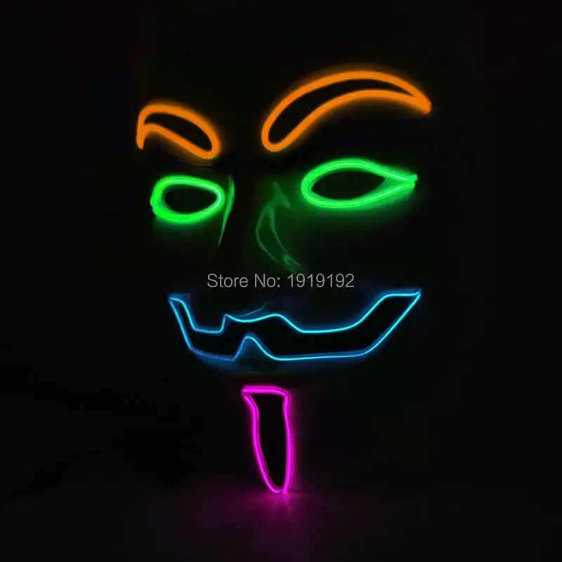 Party Masks with EL Wire for Adult, Anonymous Guy Fawkes, Fancy Dress, Costume Accessory, Party Cosplay, 4 Colors, Hot Selling