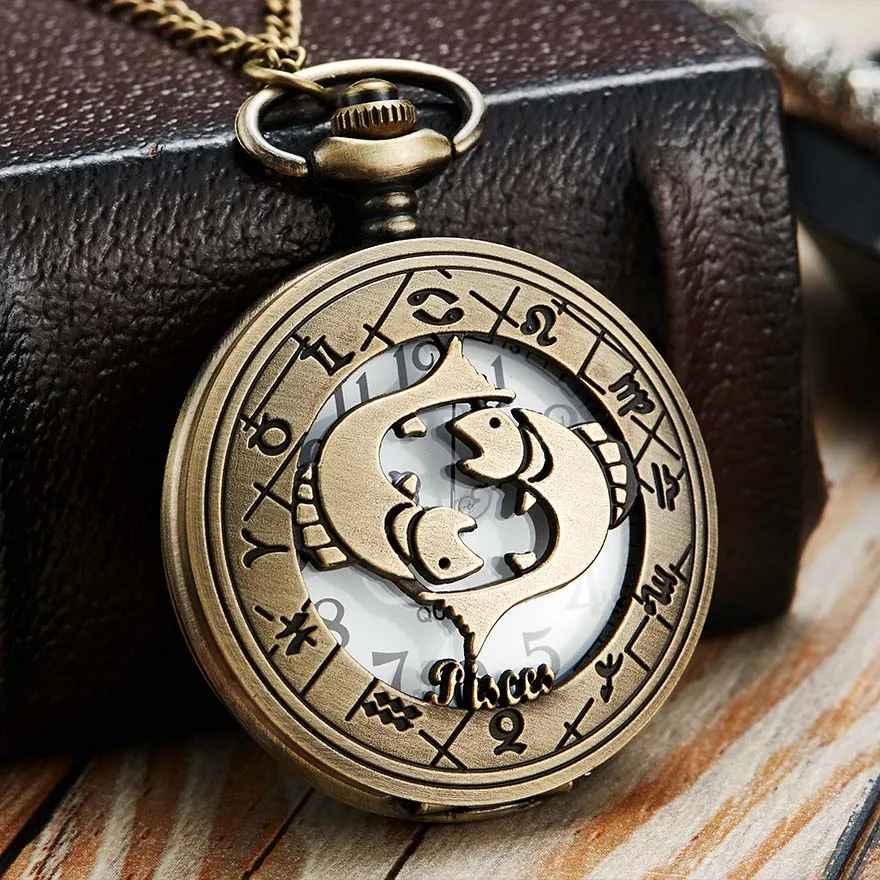 12 Constellation Retro Pocket Watch uomo donna Animal Fob orologi pesci Leo Scorpio Taurus Gemini sagittario collana orologio