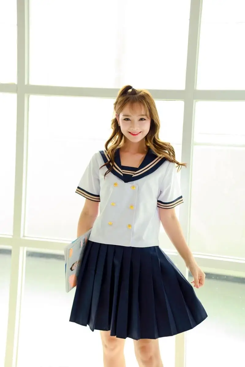 New Japanese Korean Version JK Skirts Suits Girls Pleated Half Skirt School Uniform Sets Anime Cosplay Academy Plus Size 4XL