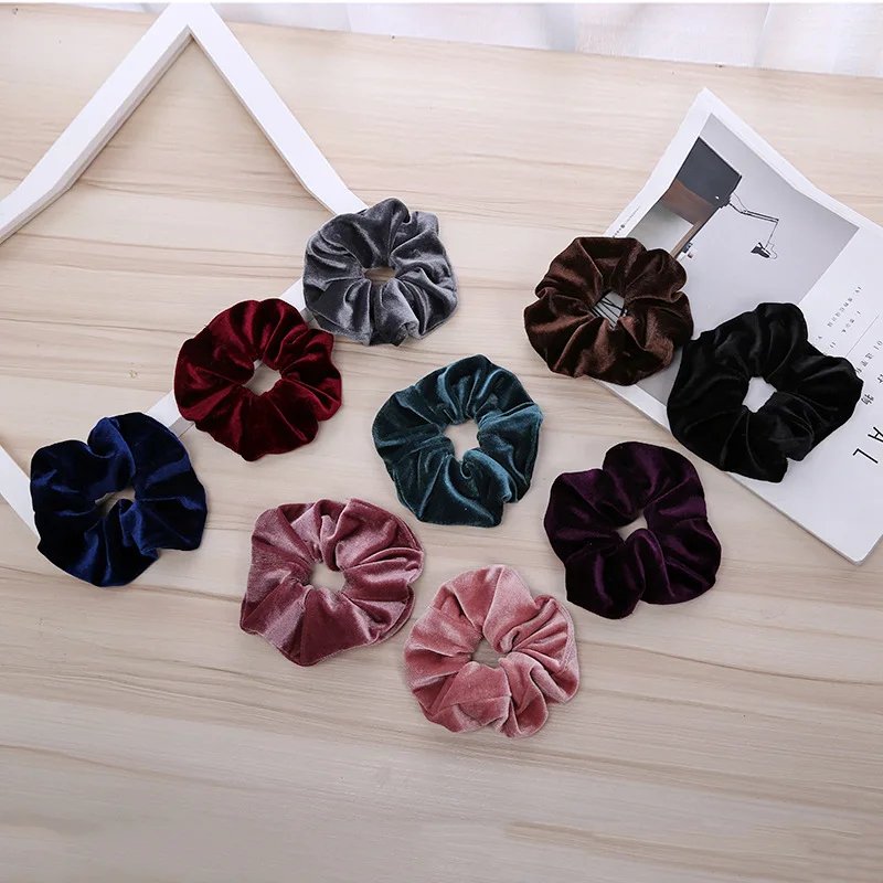 Large Women Elegant Velvet Solid Elastic Hair Bands Ponytail Holder Scrunchies Tie Hair Rubber Band Headband Hair Accessories