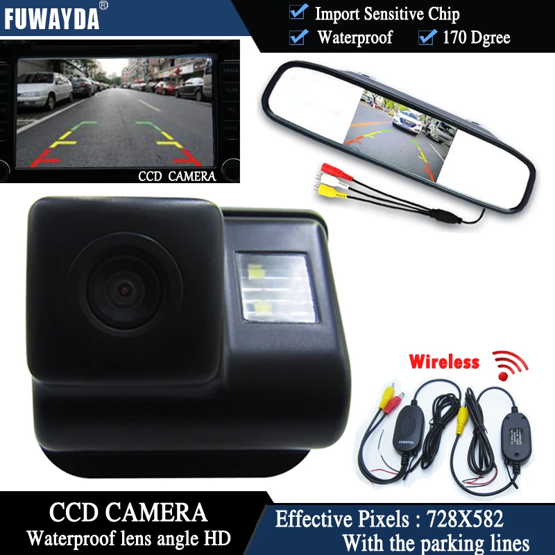 FUWAYDA Wireless Color CCD Chip Car Rear View Camera for Mazda 6 Mazda 3 CX-7 CX-9 + 4.3 Inch rearview Mirror Monitor Waterproof