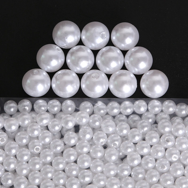 4/6/8/10/12/14/16/18/20mm Hole 2mm White Ivory Pearl Round Imitation ABS Beads For Jewelry Findings DIY Earring Charm Making