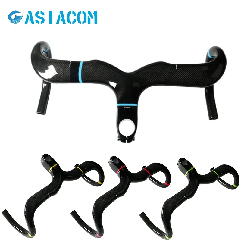 

ASIACOM Full Carbon Road Bike Handlebar Bicycle Integral Bent Bar Stem 90/100/110/120mm/Fork 28.6mm Racing Handle 400/420/440mm