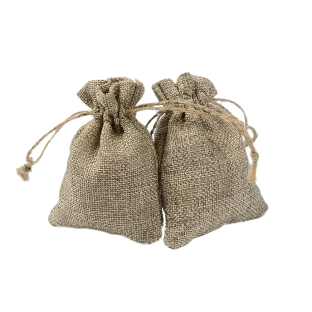 

8x11cm Vintage Handmade Jute Burlap Christmas Gift Bags Pouches with Hemp Drawstring Jewelry Packaging Bag 200pcs