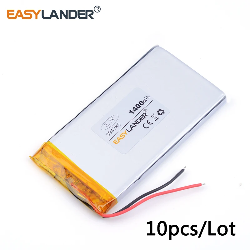 10pcs /Lot 3.7V 394285 1400mAh Rechargeable Lithium Li-ion Polymer Battery for PAD GPS Vedio Game E-Book Tablet PC Power Bank