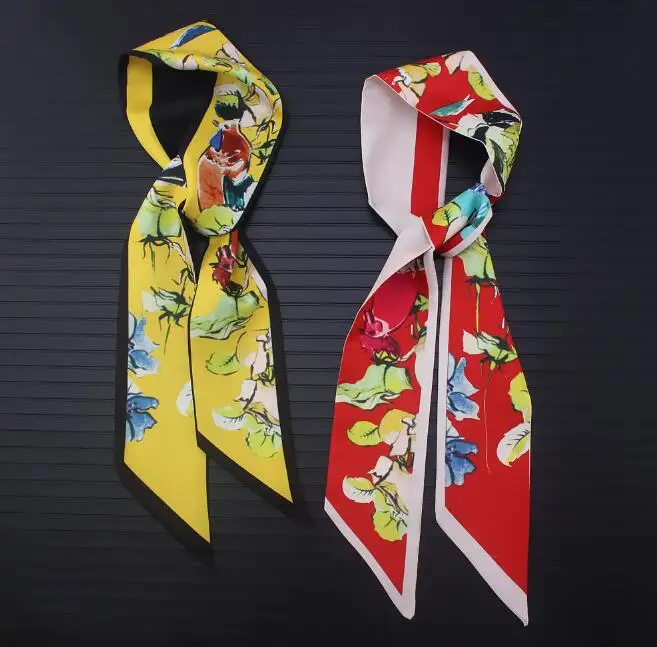 2018 New Fashion Head Scarf Luxury Brand Floral Design Scarf For Women Silk Scarf Bag Becoration Scarves Silk Tie