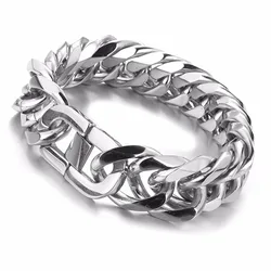 Fashion Hiphop Rock Mens Jewelry Stainless Steel Silver color Curb Cuban Link Chain Bracelet Charm Cool Jewelry 19/21mm Bangles