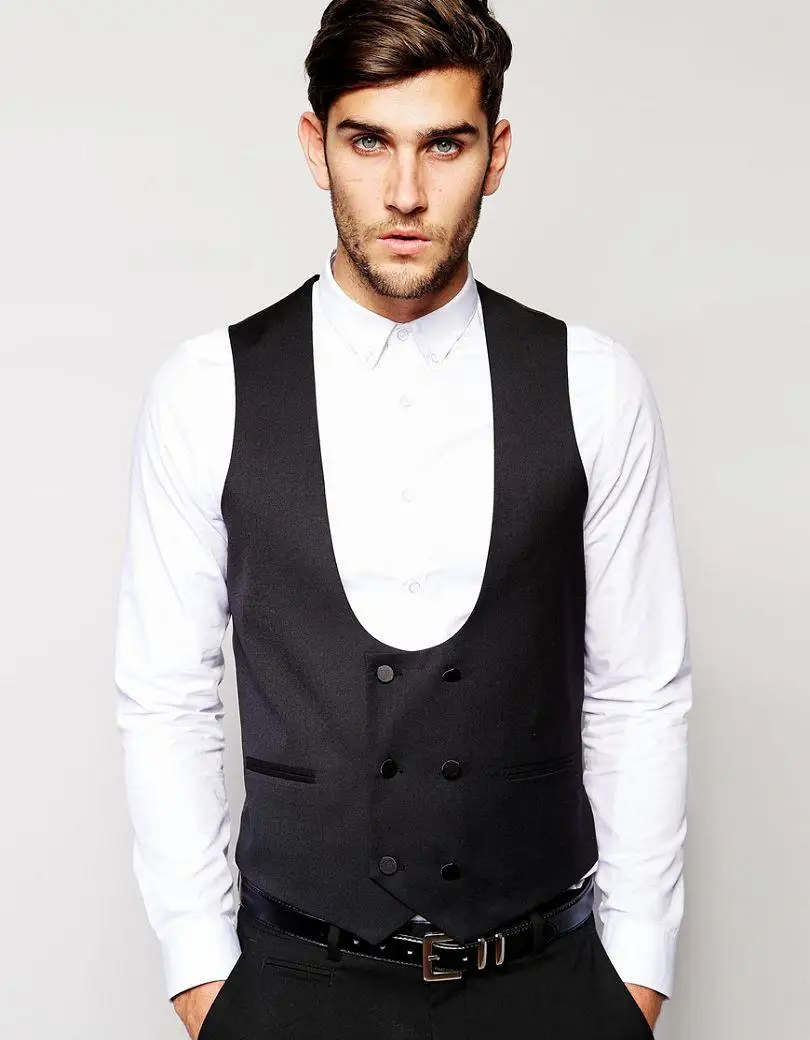 Double Breasted U-Neck Vests Tailor Slim Fit Waistcoat W13