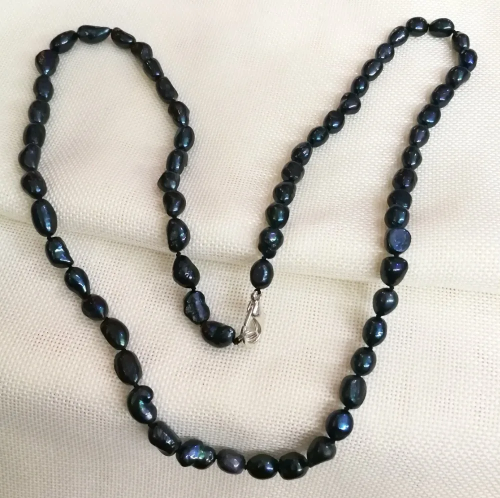 

80cm 32inch necklace 9x10mm black colors pearl baroque pearl Jewelry Real cultured freshwater pearl gift