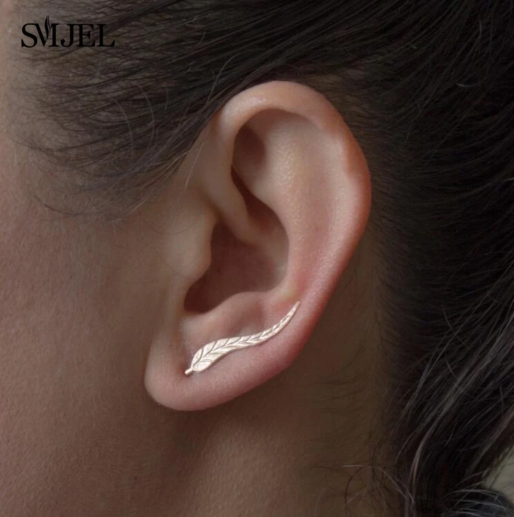 SMJEL 2024 Fashion Feather Women Earrings Boho Long Vintage Leaf Stud Earrings Ear Cuff Jewelry Accessories Gift Dropshipping