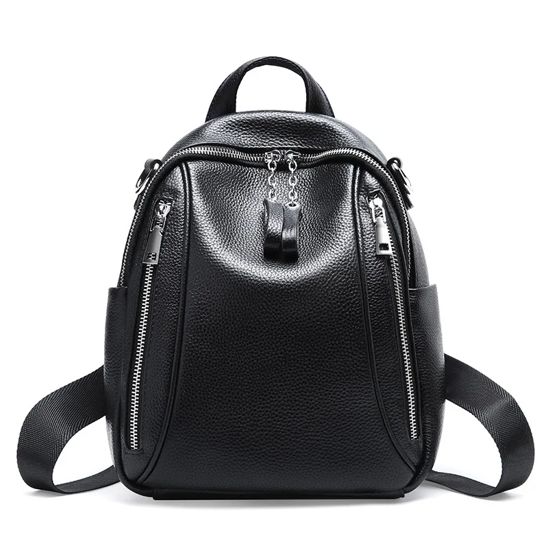 Aodux NEW Genuine Leather Women\'s Backpacks Silver Color Hardware First Layer Cow Leather Female School Backpack Cowhide Bags