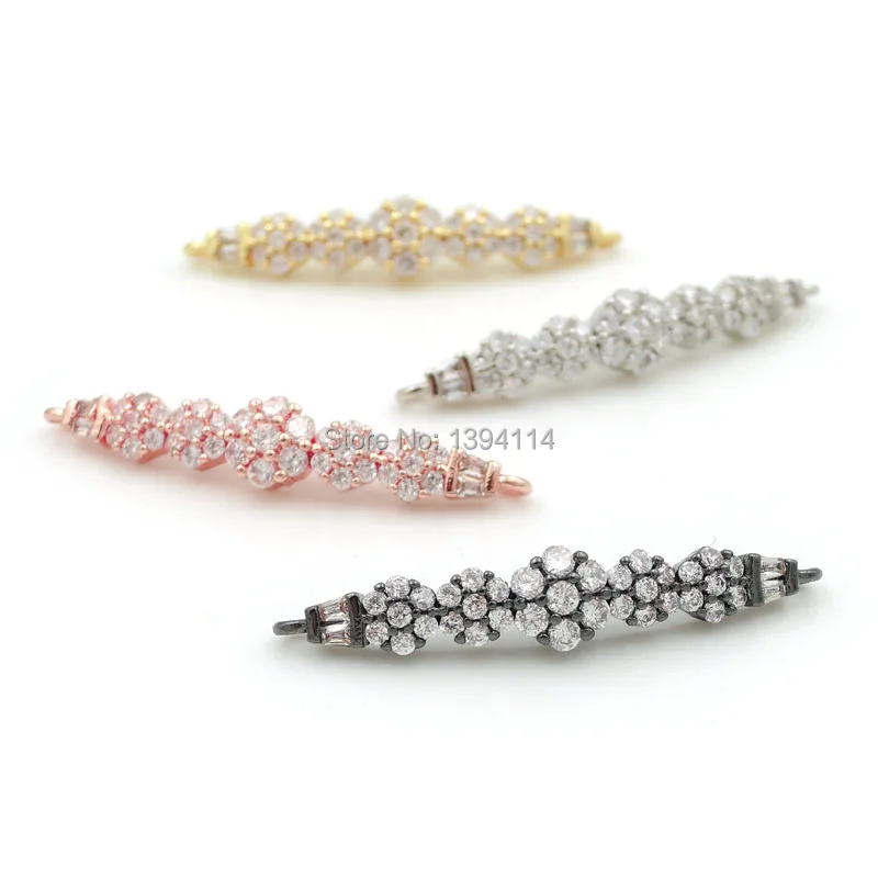 35*6*3mm Micro Pave Clear CZ Arc Bar Connector Of 5 Hexagons Fit For Women As DIY Bracelets Accessory