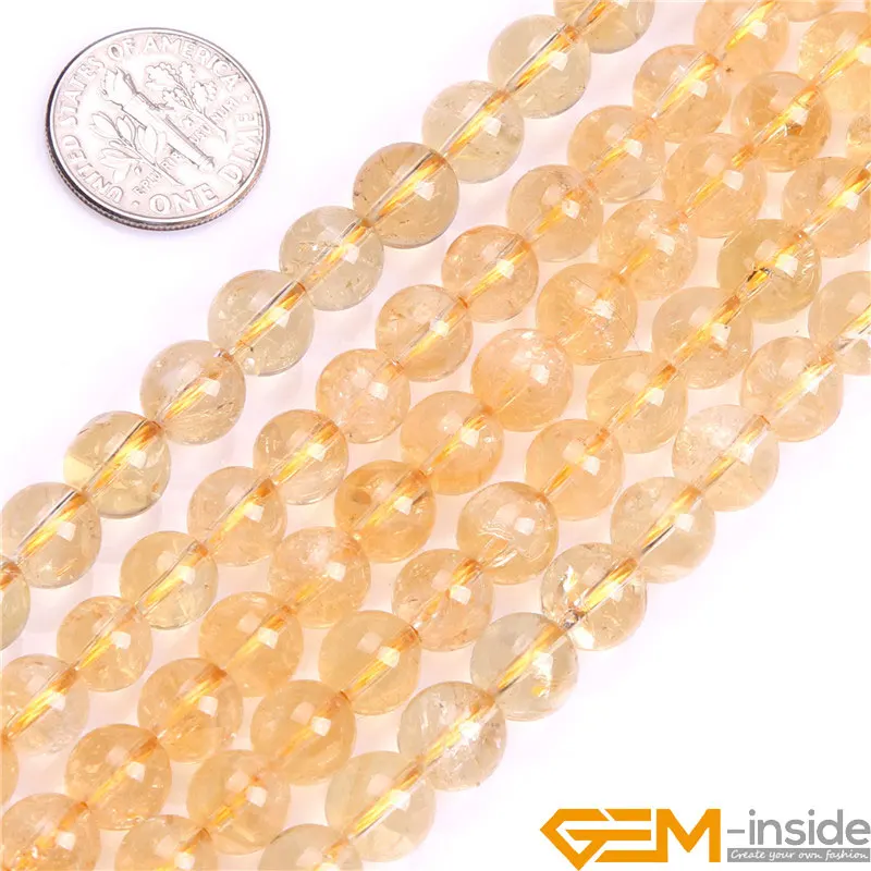 Natural Genuine Gem Stones Yellow Citrines Round Loose Spacer Accessorries Beads For Jewelry Making Strand 15\