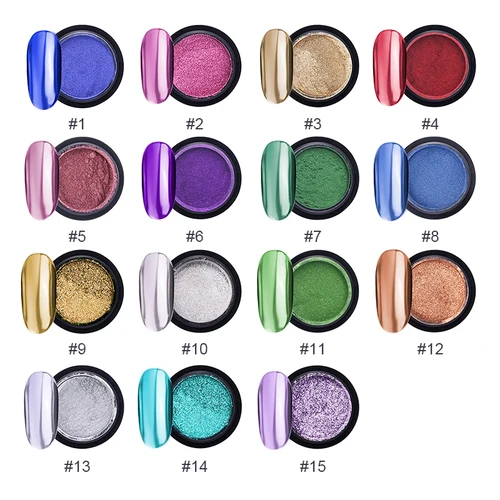 Imagen 2 del producto 1 caja de pigmento de espejo para uñas en polvo, colores rosa, dorado y plateado, purpurina para uñas, Color metálico para decoración de uñas, pulido de Gel UV