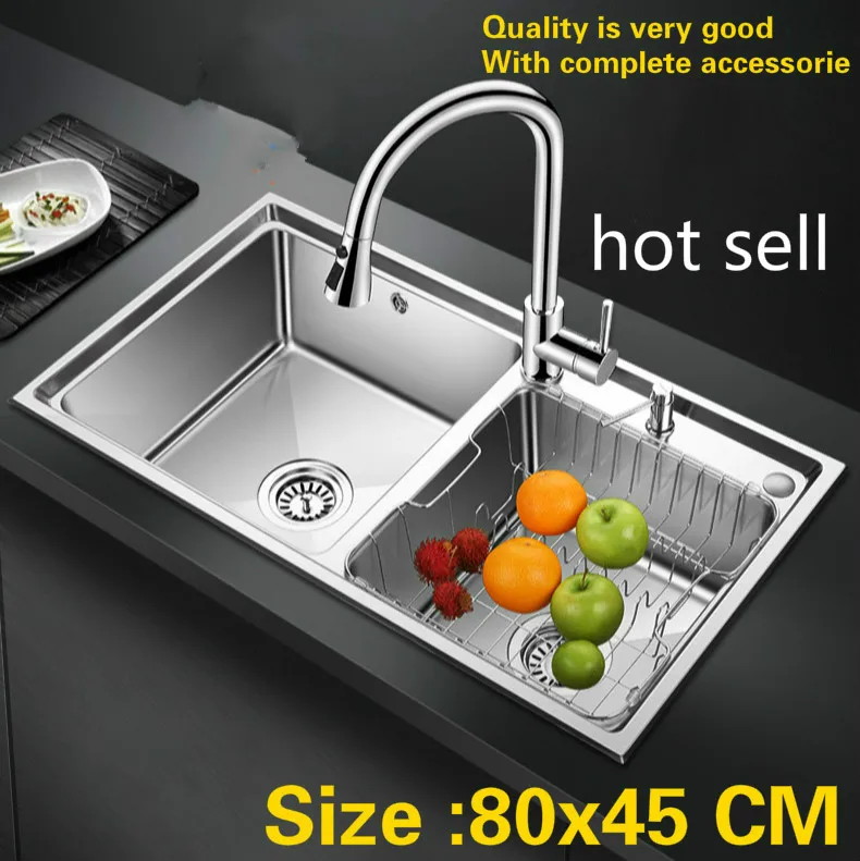 Free shipping Household big kitchen double groove sink 304 stainless steel durable hot sell 800x450 MM