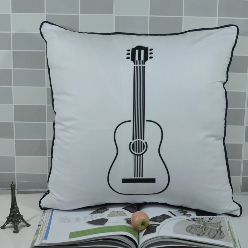 

45*45 cm Peach Skin Fabric Modern Fashion Guitar Print Cushion Pillow Case