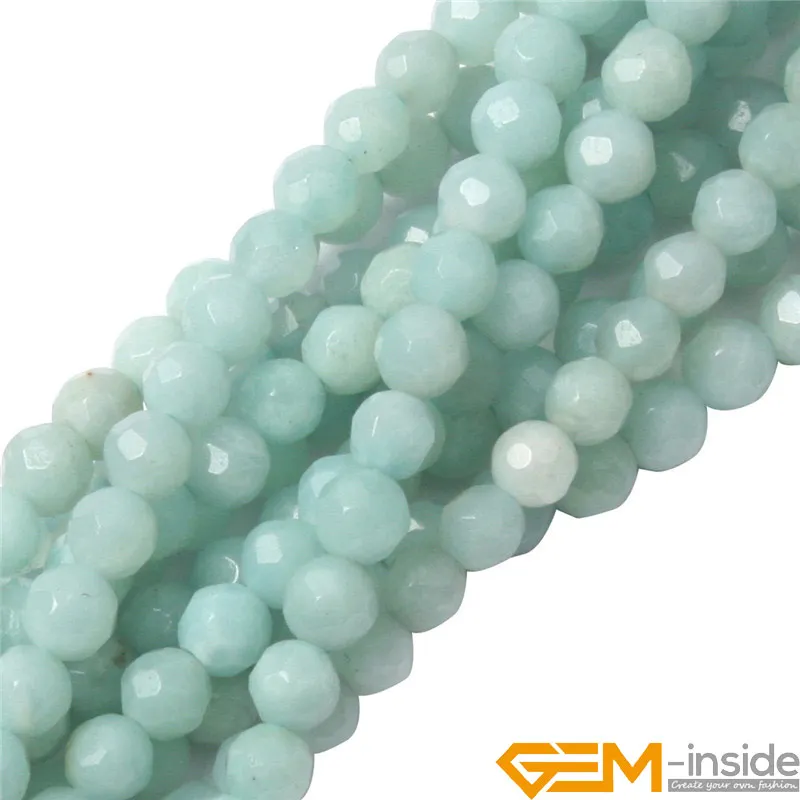 Round Faceted Blue Amazonite Beads Natural Stone Bead DIY Loose For  Bracelet Making For Jewelry Making Strand 15\