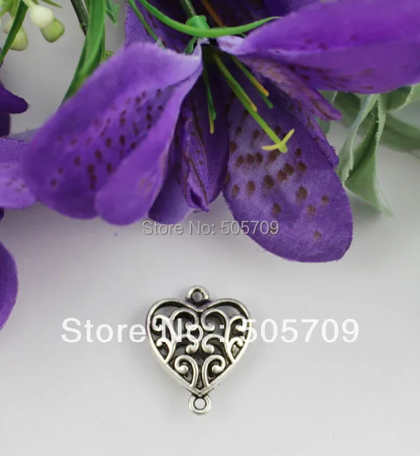 

40Pcs Tibetan silver floral heart links A17396