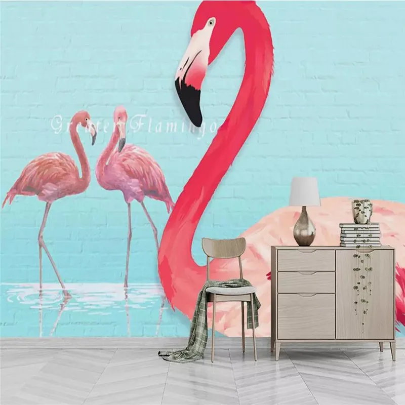 Custom Mural Wallpaper Nordic Abstract Brick Wall Flamingo Background Wall