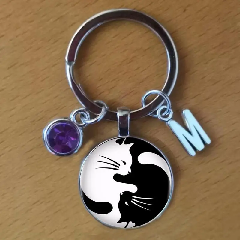 Новинка-2019-популярный-винтажный-брелок-с-двумя-кошками-Инь-Янь-модный-кабошон