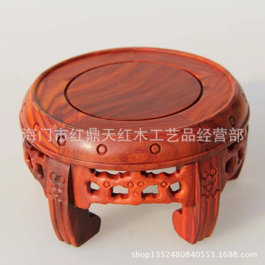 Mahogany statue stone vase flower pot base plate a few red sandalwood wood crafts ornaments round solid wood base