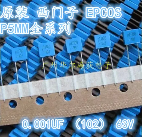 

hot sale 50pcs EPCOS 102 63V 1000pf 0.001uf 1nf 63V correction capacitor free shipping