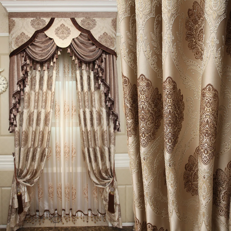 Custom curtains simple modern fabric luxury noble bedroom balcony coffee cloth blackout curtain tulle valance drapes N448