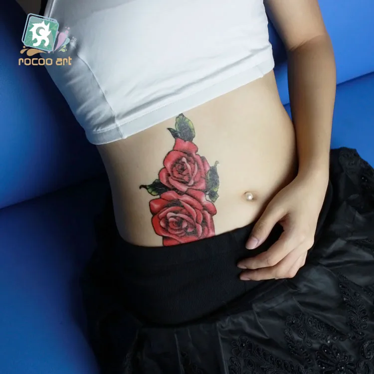 Rocooart Large Flower Decal 1pc Fake Women Men DIY Henna Body Art Tattoo Design Butterfly Vivid Temporary Tattoo Sticker Flash