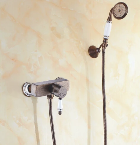 

Roman Bronze Finish Euro Style Antique Brass Wall Mounted Shower Sets Porcelain Handshower Bathroom Shower Mixer Taps SF1020